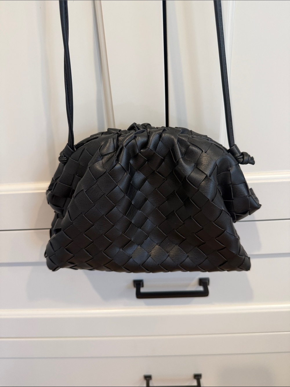 Woven Leather Crossbody Bag - Black